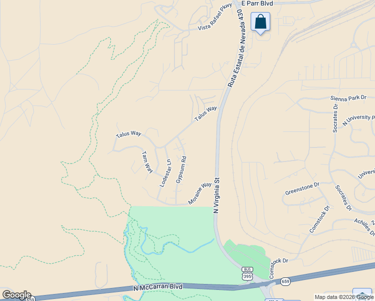 map of restaurants, bars, coffee shops, grocery stores, and more near 3596 Gypsum Road in Reno