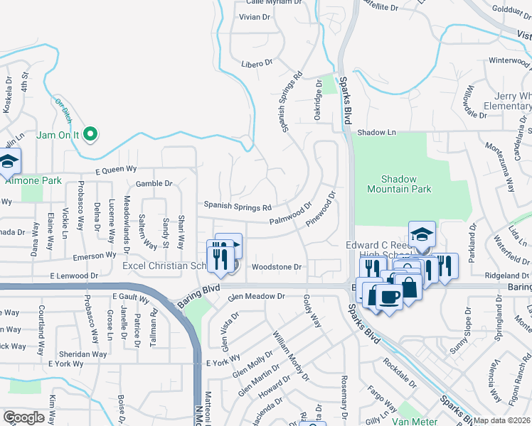 map of restaurants, bars, coffee shops, grocery stores, and more near 936 Palmwood Drive in Sparks