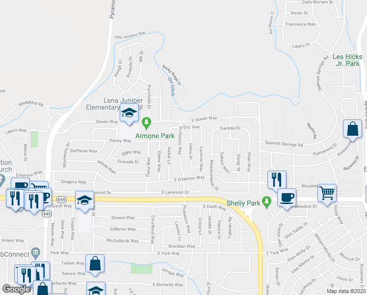 map of restaurants, bars, coffee shops, grocery stores, and more near 3270 Probasco Way in Sparks