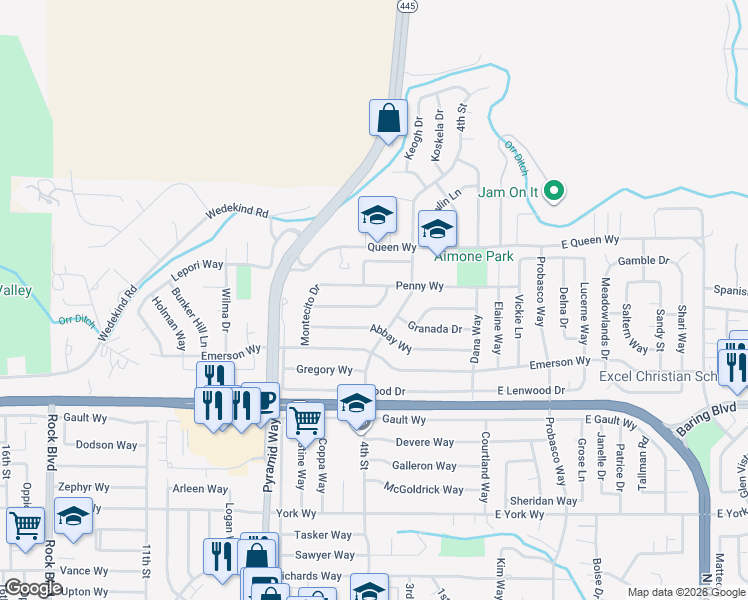 map of restaurants, bars, coffee shops, grocery stores, and more near 461 Steffanie Way in Sparks