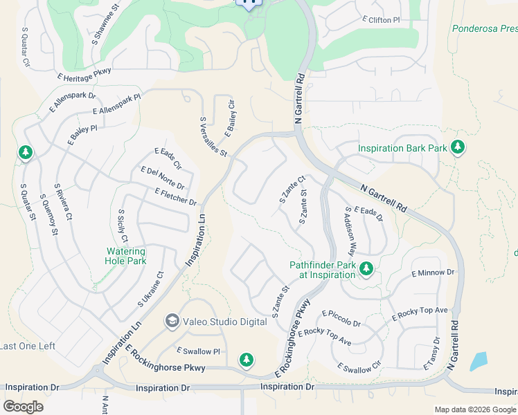 map of restaurants, bars, coffee shops, grocery stores, and more near 23060 East Del Norte Circle in Parker
