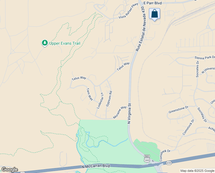 map of restaurants, bars, coffee shops, grocery stores, and more near 3645 Gypsum Road in Reno