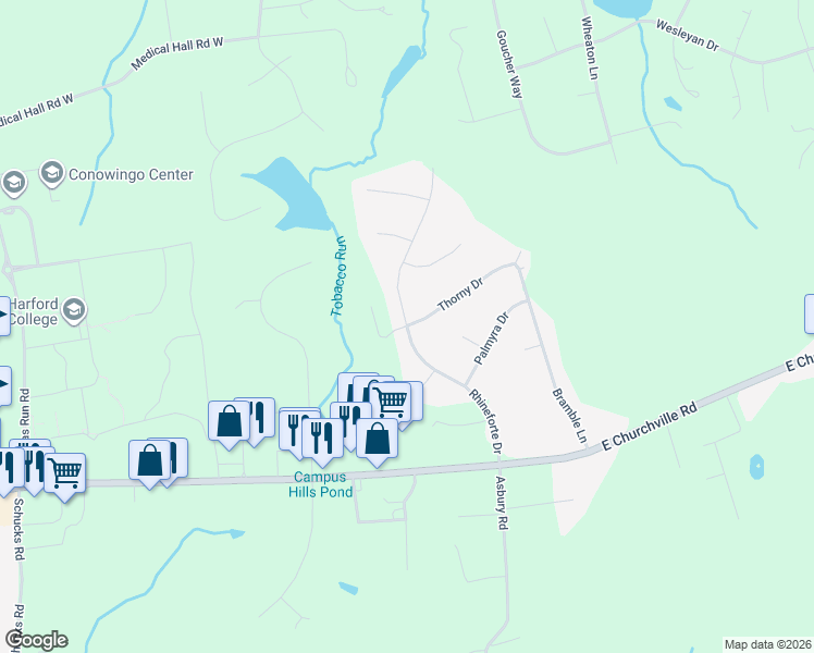 map of restaurants, bars, coffee shops, grocery stores, and more near 198 Rhineforte Drive in Churchville
