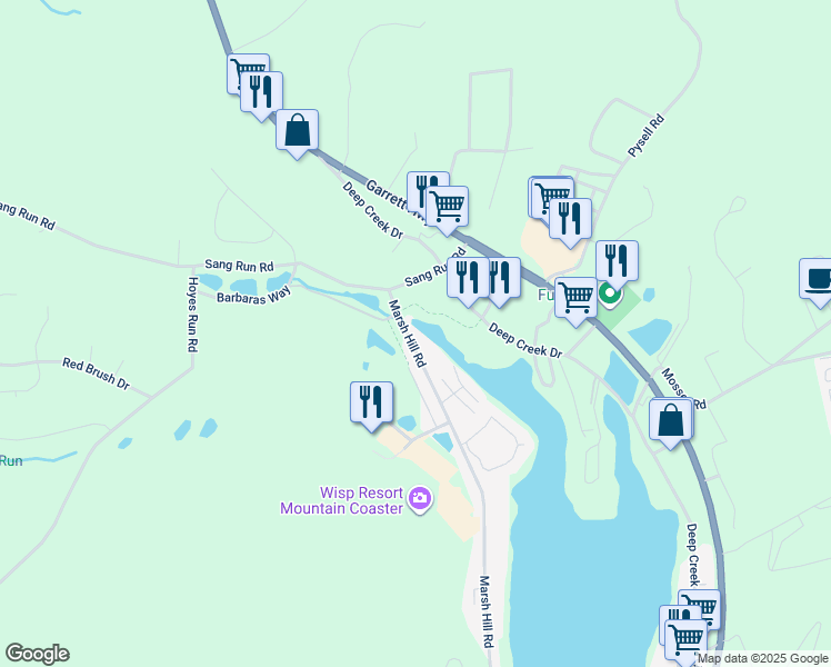 map of restaurants, bars, coffee shops, grocery stores, and more near 136 Marsh Hill Road in McHenry
