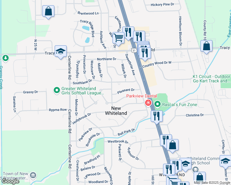 map of restaurants, bars, coffee shops, grocery stores, and more near 320 Pleasant Drive in Whiteland