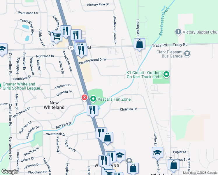 map of restaurants, bars, coffee shops, grocery stores, and more near 266 Creekway Court in Whiteland
