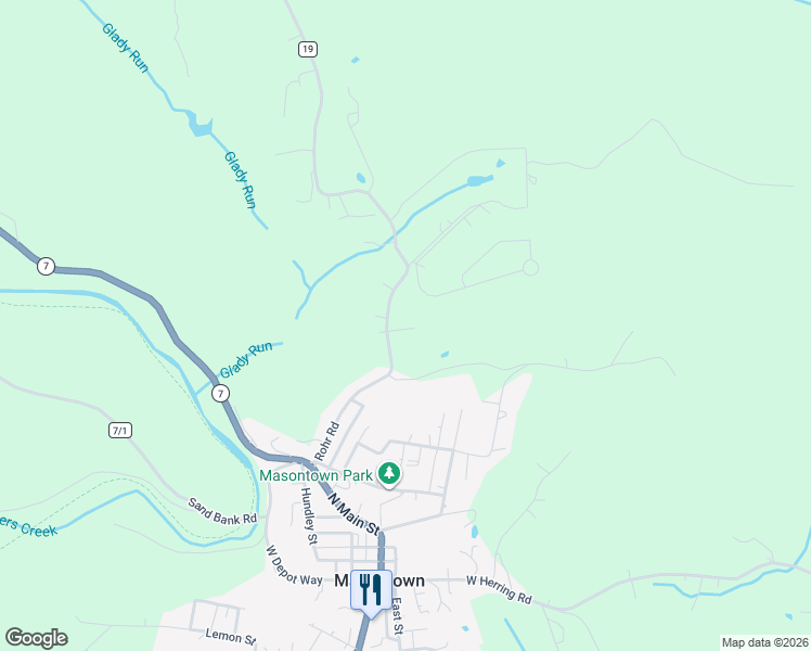 map of restaurants, bars, coffee shops, grocery stores, and more near 358 Rohr Road in Masontown
