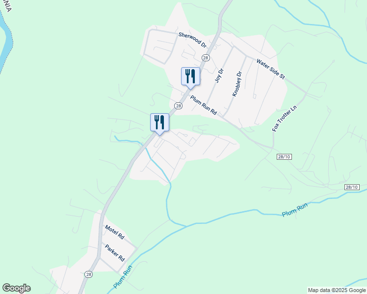 map of restaurants, bars, coffee shops, grocery stores, and more near 3 Weeping Willow Lane in Ridgeley