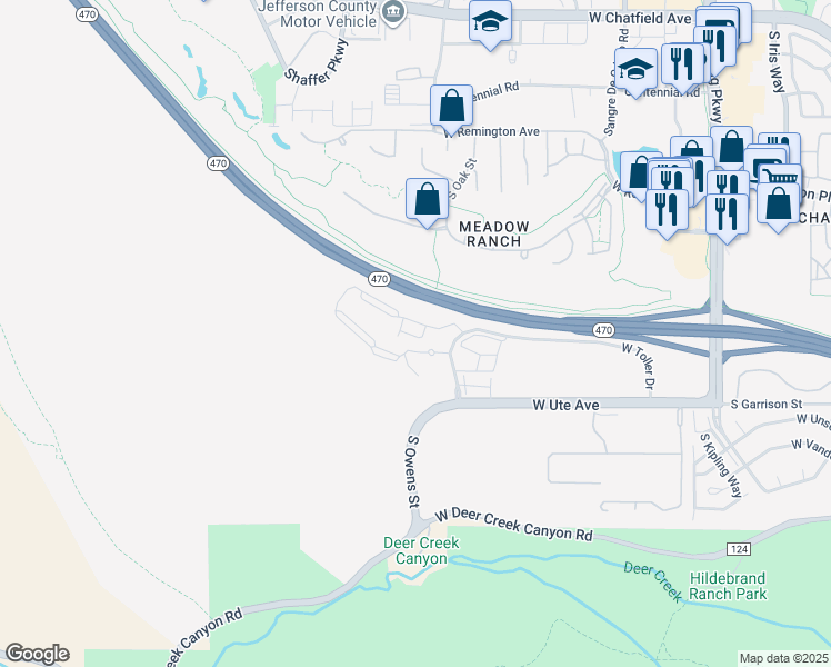 map of restaurants, bars, coffee shops, grocery stores, and more near 8670 South Oak Circle in Littleton