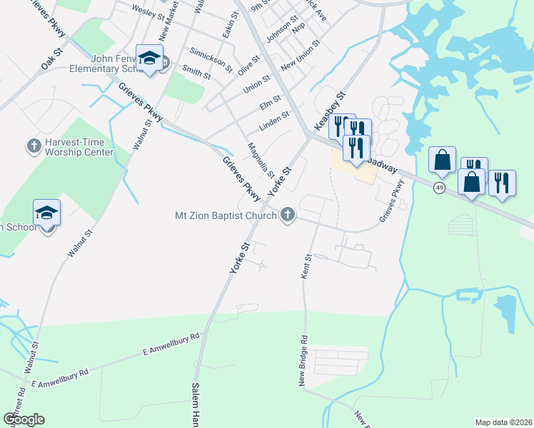 map of restaurants, bars, coffee shops, grocery stores, and more near 96 Yorke Street in Salem