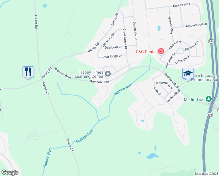 map of restaurants, bars, coffee shops, grocery stores, and more near 1 Jasmine Drive in Bear