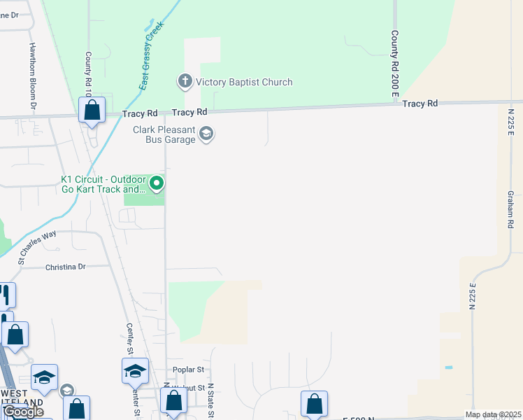 map of restaurants, bars, coffee shops, grocery stores, and more near 1501 County Road 600 North in Whiteland