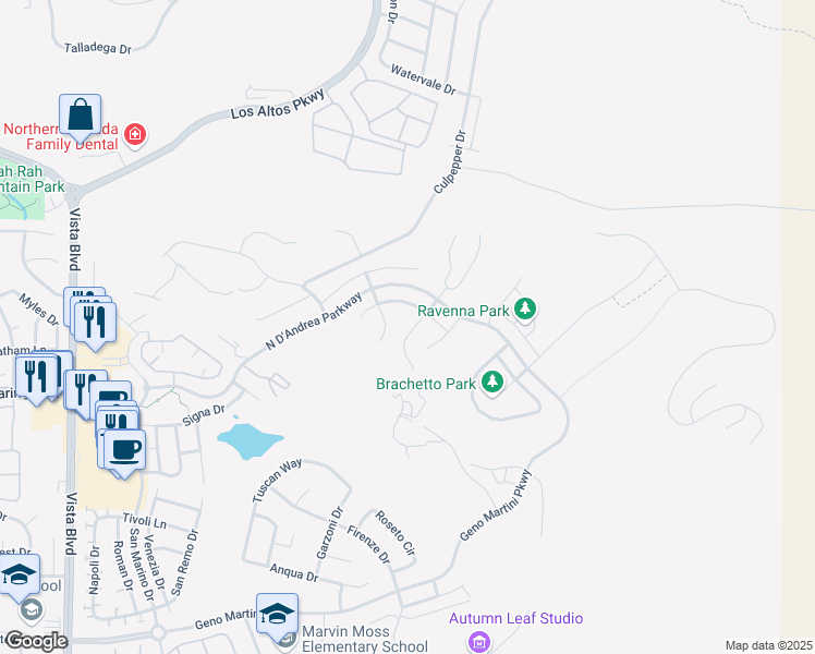 map of restaurants, bars, coffee shops, grocery stores, and more near 3143 Abruzzi Court in Sparks
