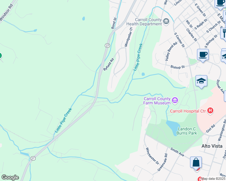 map of restaurants, bars, coffee shops, grocery stores, and more near 325 Montpelier Court in Westminster