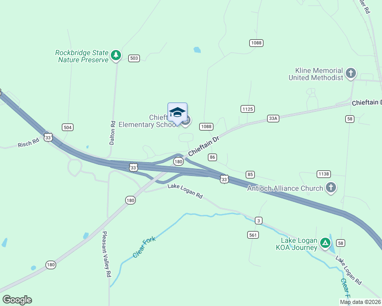 map of restaurants, bars, coffee shops, grocery stores, and more near 28296 Chieftain Drive in Logan