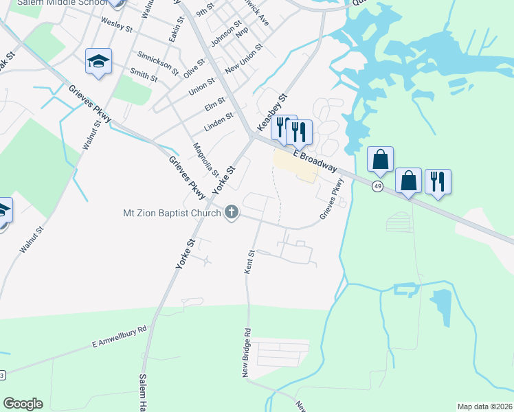 map of restaurants, bars, coffee shops, grocery stores, and more near 421 Afton Drive in Salem