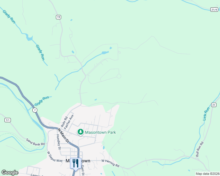 map of restaurants, bars, coffee shops, grocery stores, and more near in Masontown