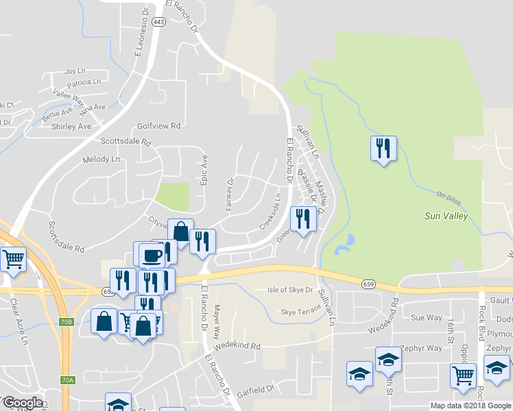 map of restaurants, bars, coffee shops, grocery stores, and more near 3235 Cityview Terrace in Sparks