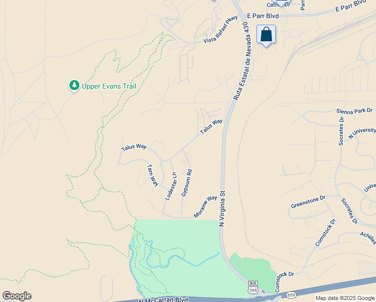 map of restaurants, bars, coffee shops, grocery stores, and more near 272 Talus Way in Reno
