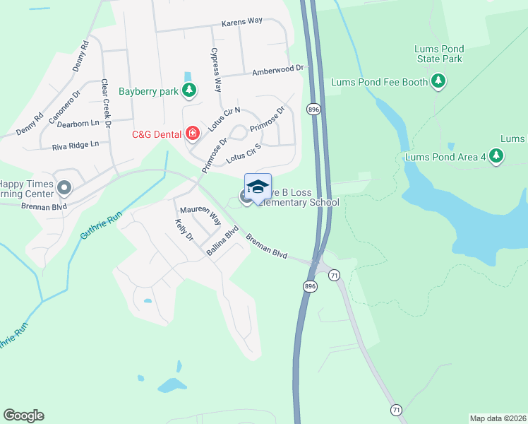 map of restaurants, bars, coffee shops, grocery stores, and more near 200 Brennan Boulevard in Bear