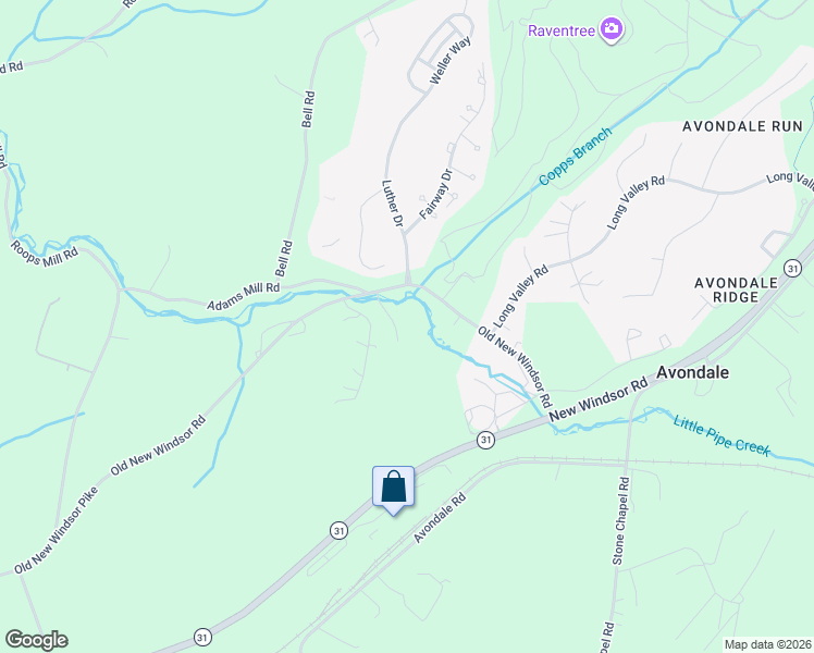 map of restaurants, bars, coffee shops, grocery stores, and more near 1315 Old New Windsor Pike in Westminster