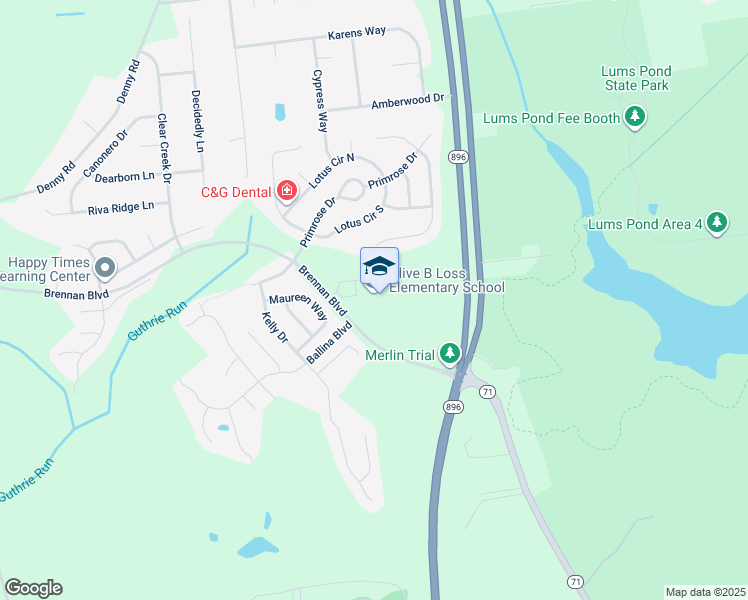 map of restaurants, bars, coffee shops, grocery stores, and more near 200 Brennan Boulevard in Bear