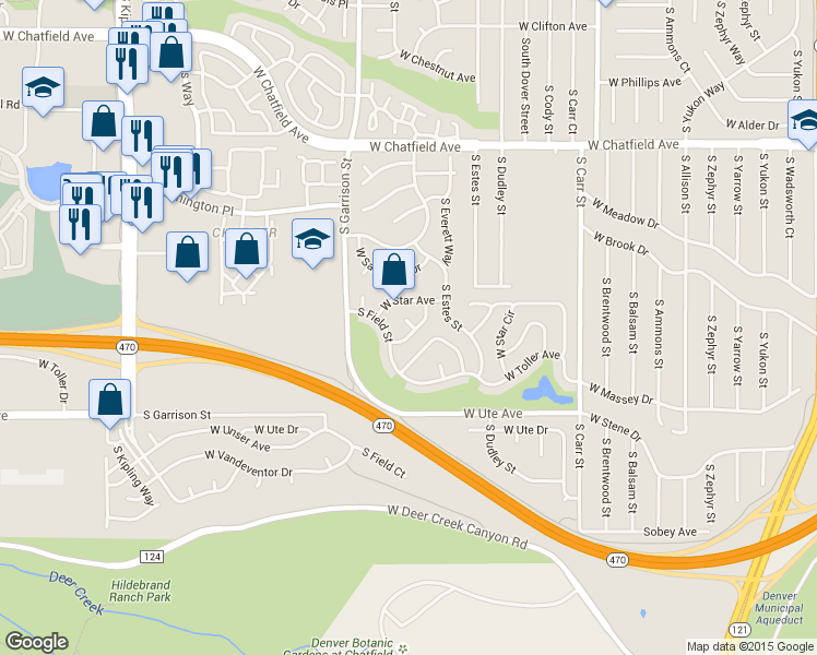 map of restaurants, bars, coffee shops, grocery stores, and more near 8925 West Teton Place in Littleton