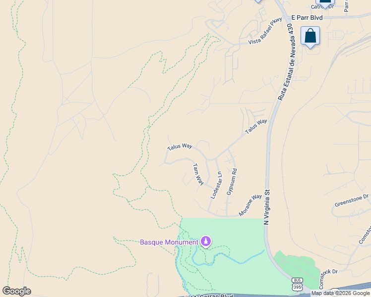 map of restaurants, bars, coffee shops, grocery stores, and more near 631 Talus Way in Reno