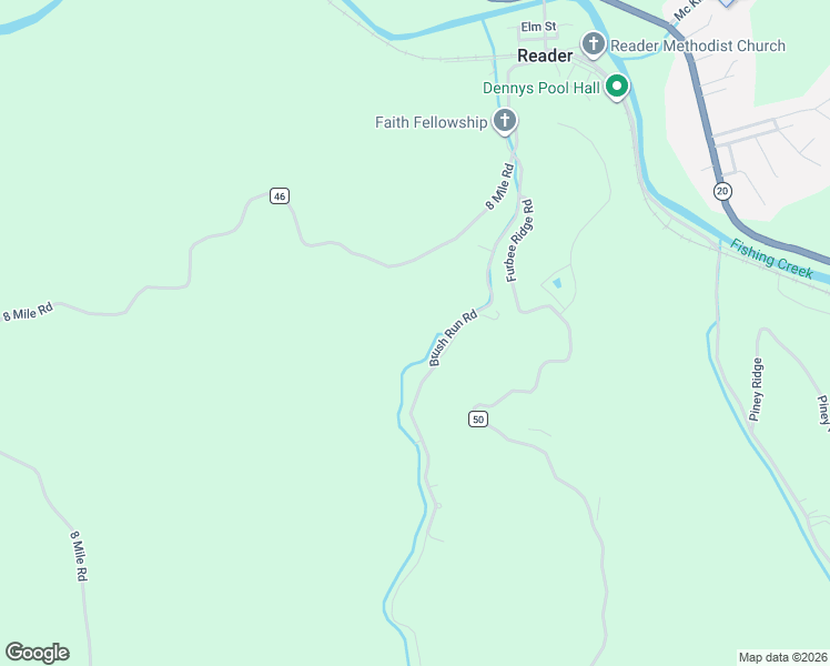 map of restaurants, bars, coffee shops, grocery stores, and more near 408 Brush Run Road in Reader