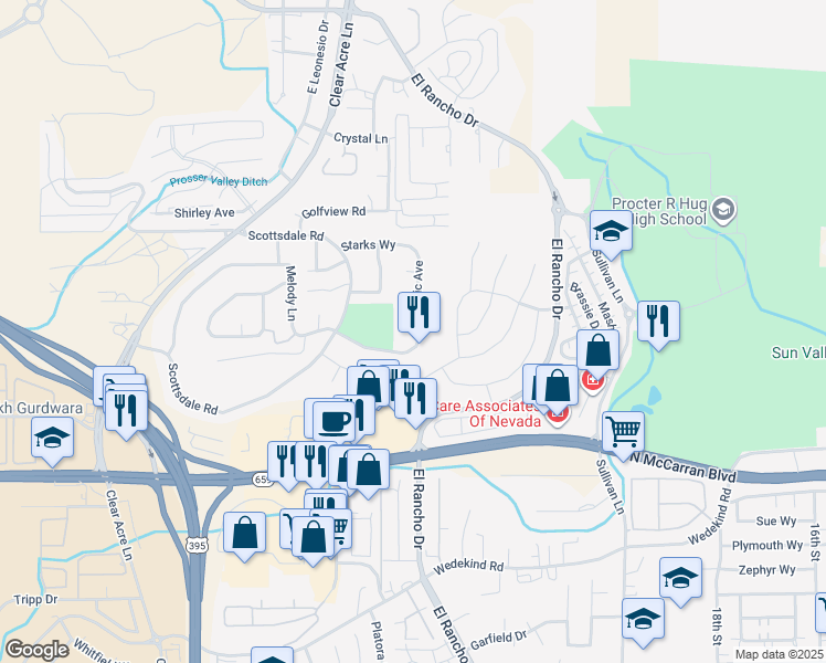 map of restaurants, bars, coffee shops, grocery stores, and more near 3239 Epic Avenue in Reno