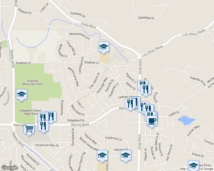 map of restaurants, bars, coffee shops, grocery stores, and more near 3215 Danville Dr in Sparks