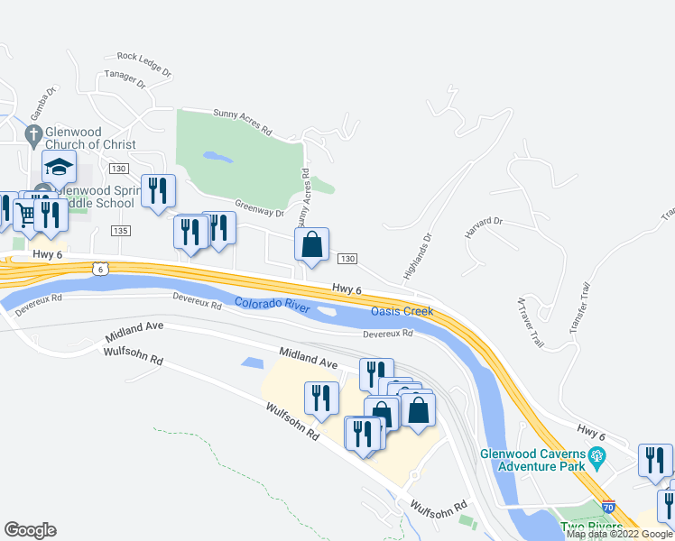 map of restaurants, bars, coffee shops, grocery stores, and more near 52039 Highway 6 in Glenwood Springs