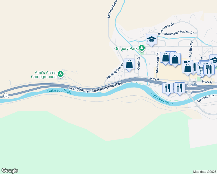 map of restaurants, bars, coffee shops, grocery stores, and more near 50562 Grand Army of the Republic Highway in Glenwood Springs