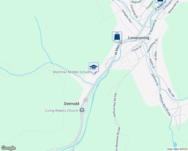 map of restaurants, bars, coffee shops, grocery stores, and more near 16915 Lower Georges Creek Road Southwest in Lonaconing