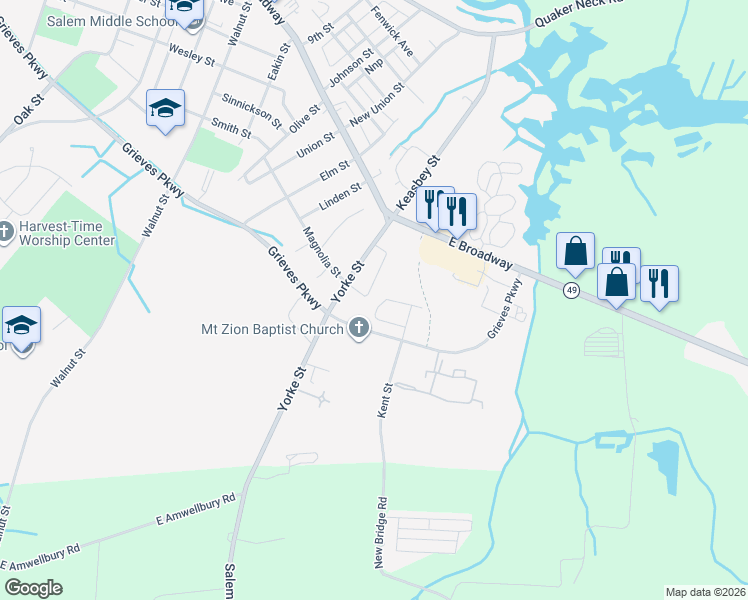 map of restaurants, bars, coffee shops, grocery stores, and more near 421 Afton Drive in Salem