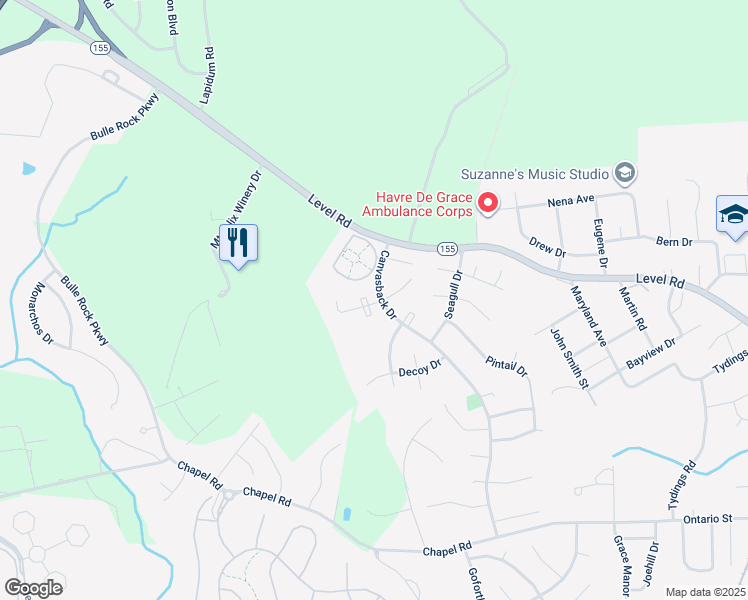 map of restaurants, bars, coffee shops, grocery stores, and more near 100 Remington Circle in Havre de Grace