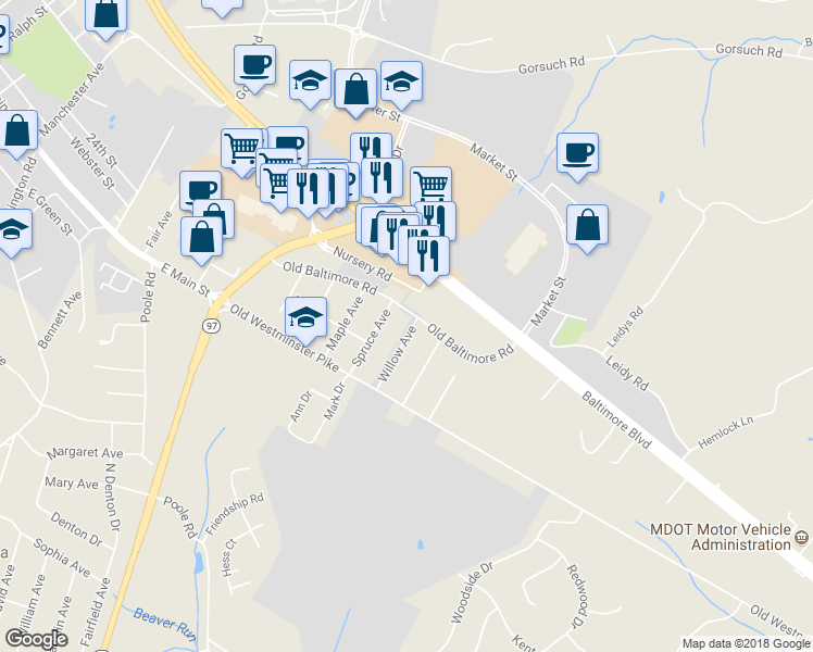 map of restaurants, bars, coffee shops, grocery stores, and more near 506 Willow Ave in Westminster
