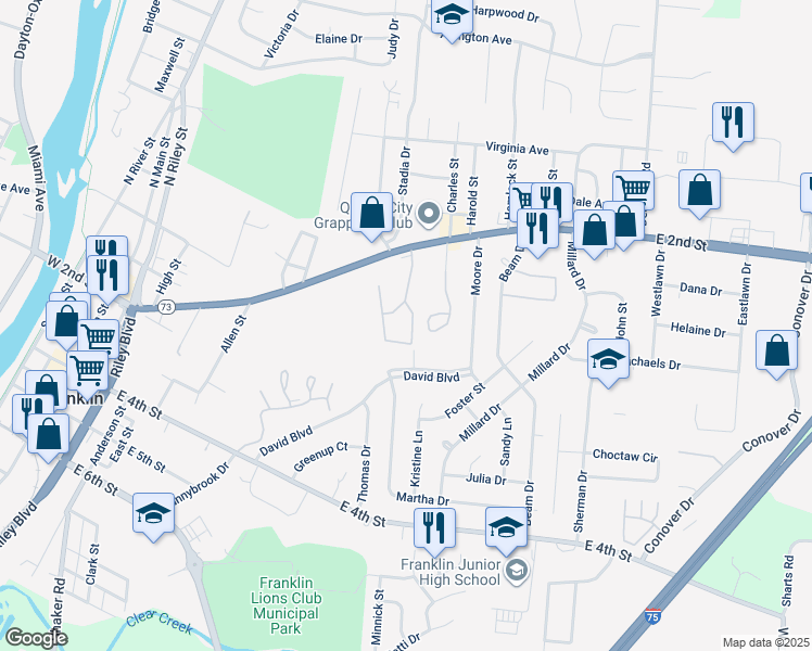 map of restaurants, bars, coffee shops, grocery stores, and more near 2 Boulder Drive in Franklin