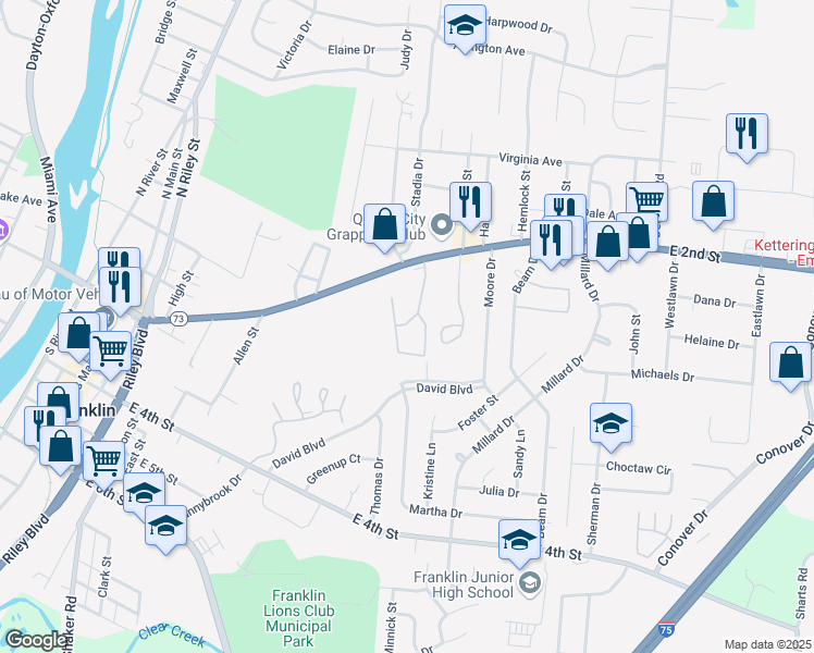 map of restaurants, bars, coffee shops, grocery stores, and more near 2 Boulder Drive in Franklin