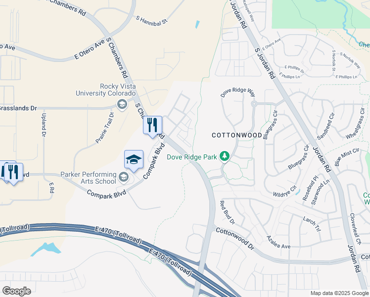 map of restaurants, bars, coffee shops, grocery stores, and more near 15540 South Chambers Road in Englewood