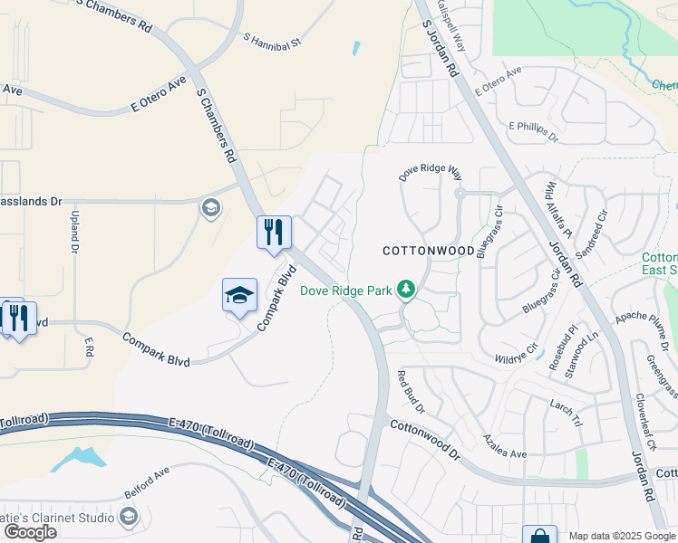 map of restaurants, bars, coffee shops, grocery stores, and more near 15540 South Chambers Road in Englewood