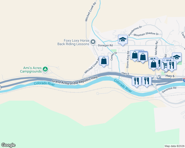 map of restaurants, bars, coffee shops, grocery stores, and more near 50591 Highway 6 in Glenwood Springs