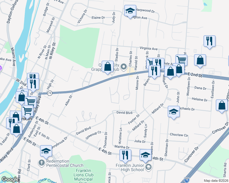 map of restaurants, bars, coffee shops, grocery stores, and more near 43 Emerald Way in Franklin