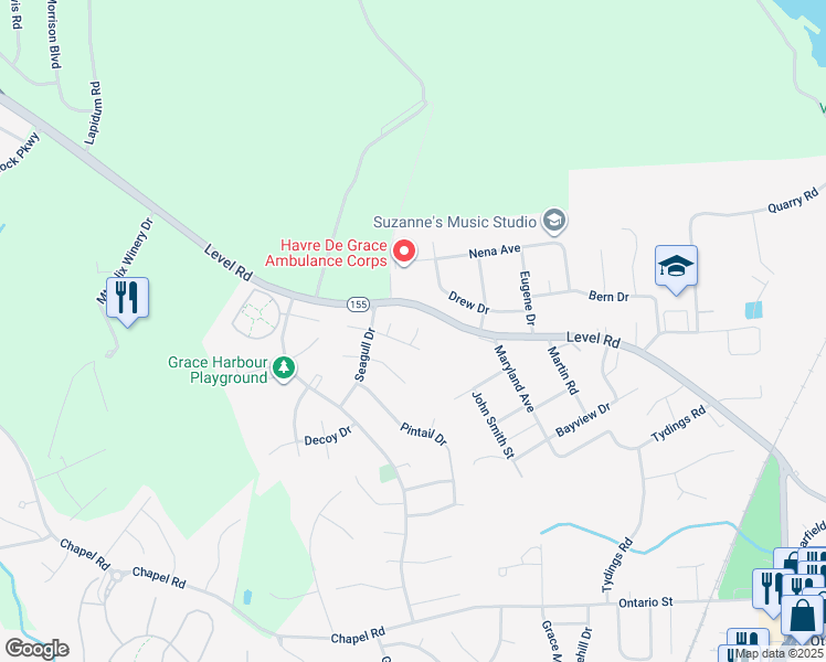 map of restaurants, bars, coffee shops, grocery stores, and more near 309 Gadwall Court in Havre de Grace