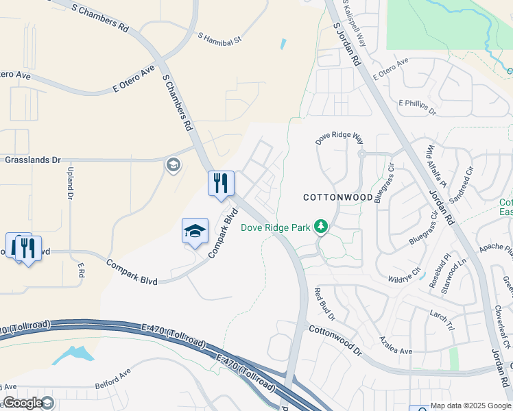 map of restaurants, bars, coffee shops, grocery stores, and more near 15460 Canyon Gulch Lane in Englewood