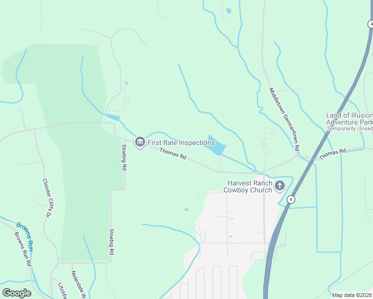 map of restaurants, bars, coffee shops, grocery stores, and more near 8030 Thomas Road in Middletown