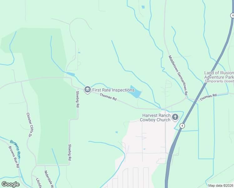 map of restaurants, bars, coffee shops, grocery stores, and more near 8030 Thomas Road in Middletown
