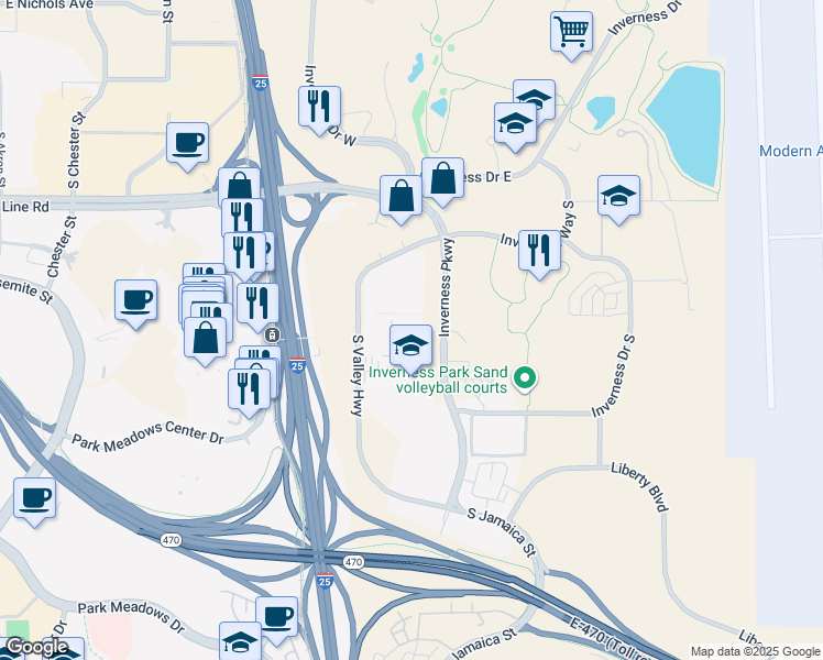 map of restaurants, bars, coffee shops, grocery stores, and more near 383 Inverness Parkway in Englewood