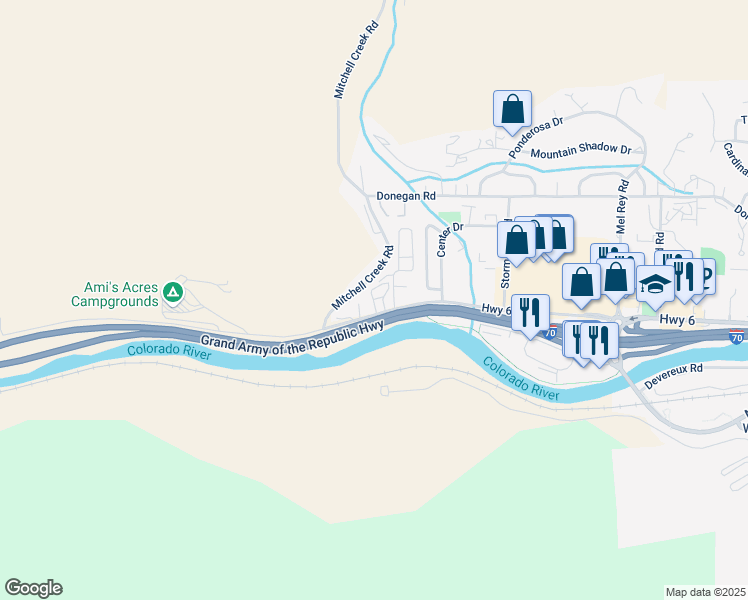 map of restaurants, bars, coffee shops, grocery stores, and more near 50591 Highway 6 in Glenwood Springs
