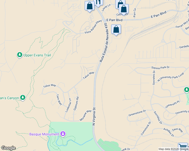 map of restaurants, bars, coffee shops, grocery stores, and more near in Reno
